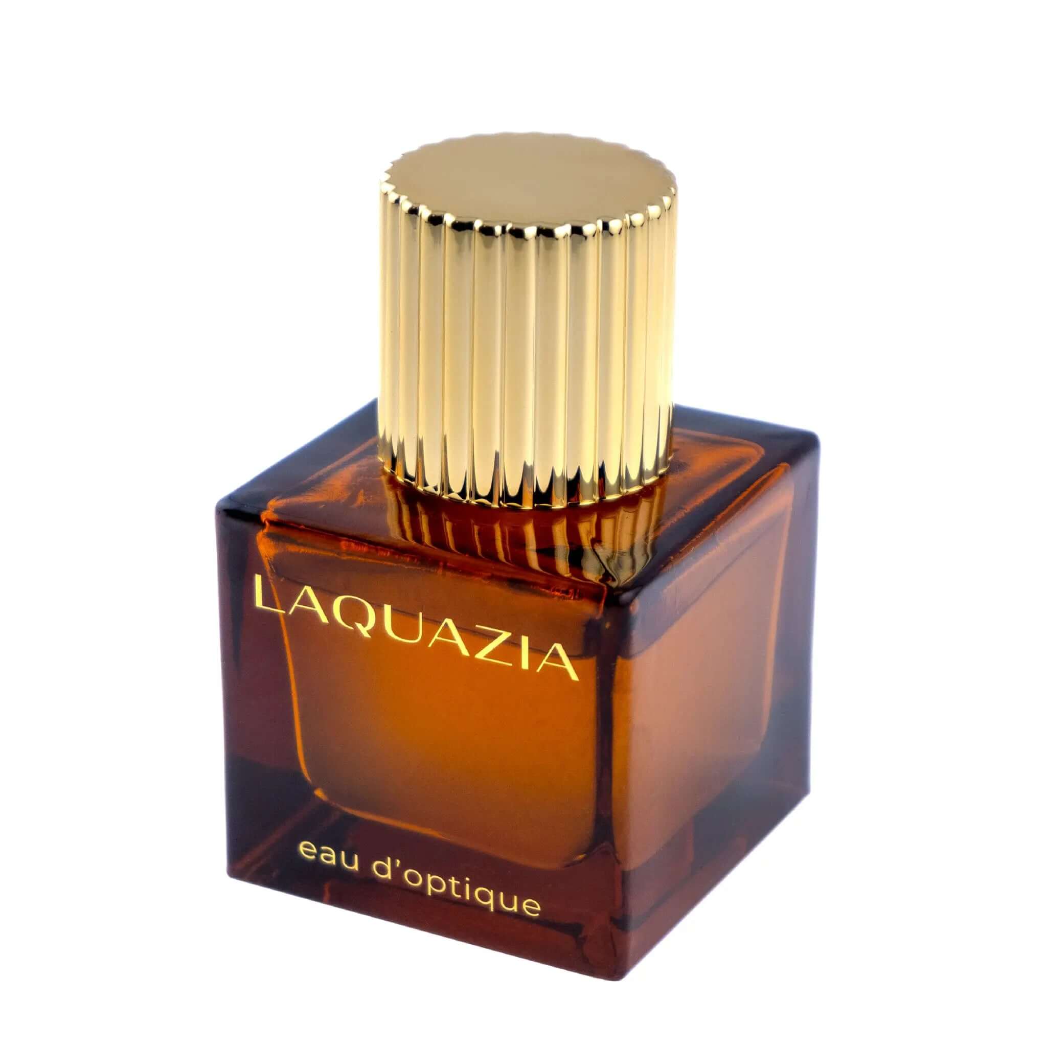 Amber Satin scented lens cleaner in elegant amber bottle with luxurious gold cap by Laquazia.