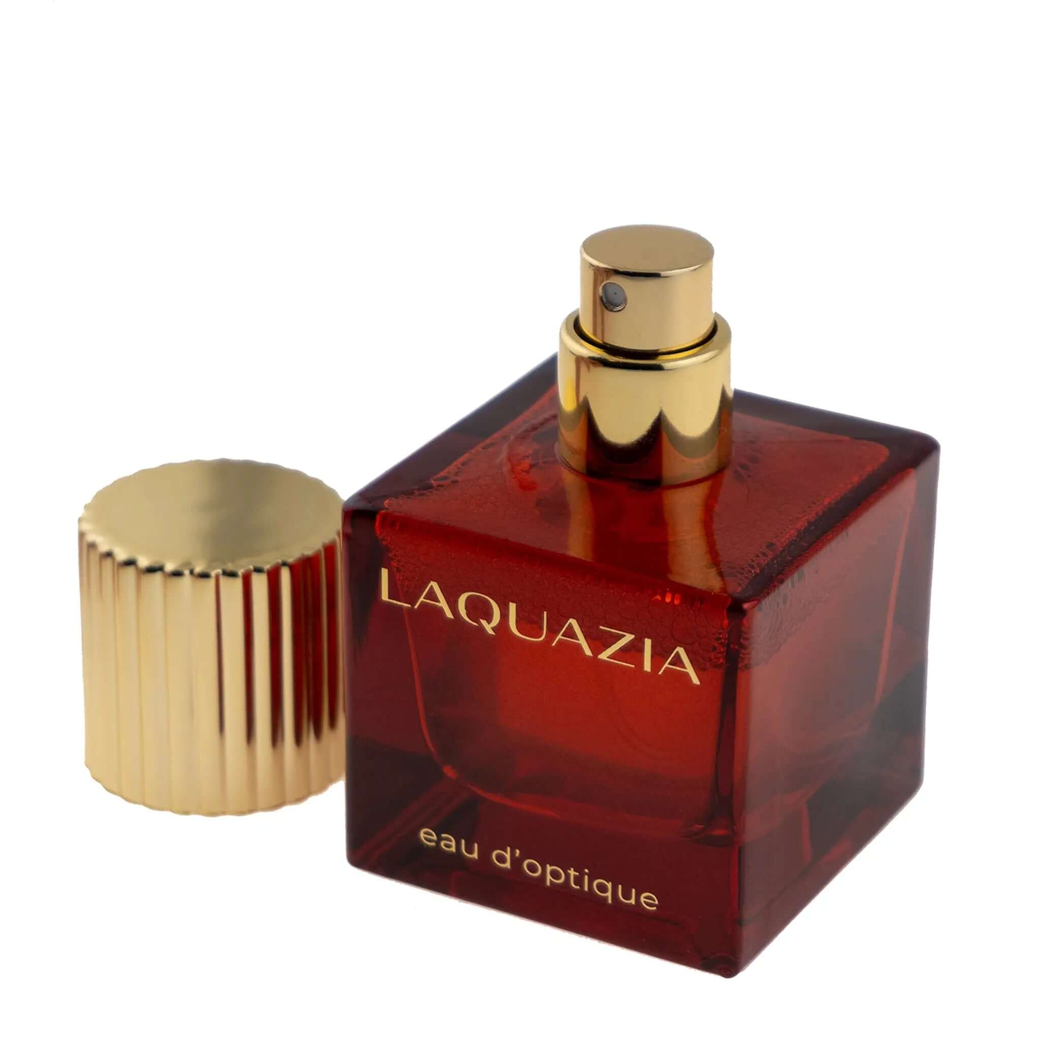 Luxurious Rouge Elixir lens cleaner in elegant red bottle, featuring captivating saffron and jasmine notes.